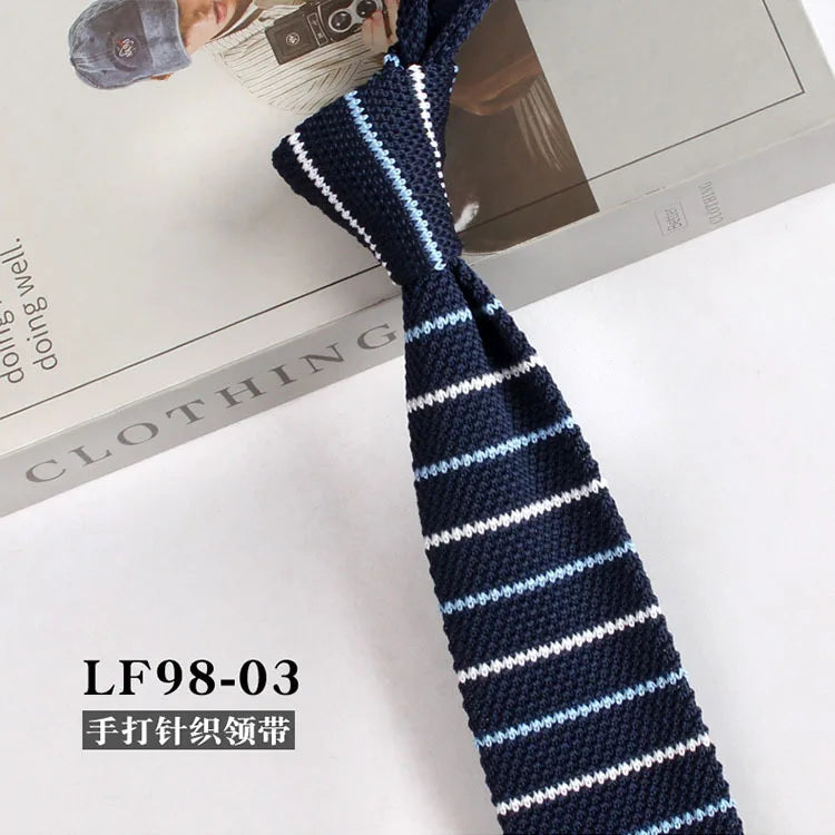 Cravates tricotées rayées pour hommes, rétro étroit, Style coréen, chemises décontractées, accessoires, costume, cravate