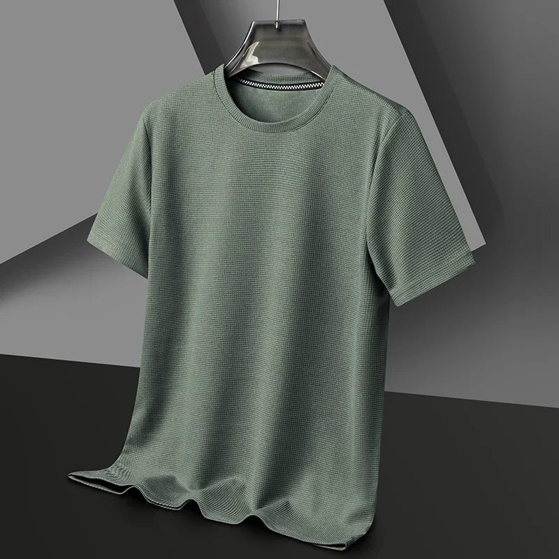 New Men's Waffle Knit Crew Neck Short Sleeve Summer T-Shirt