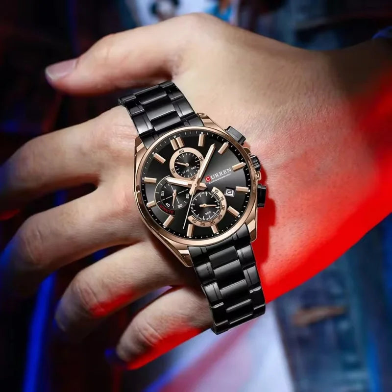 Montre tendance pour homme — calendrier, 6 aiguilles, bracelet en acier inoxydable, business
