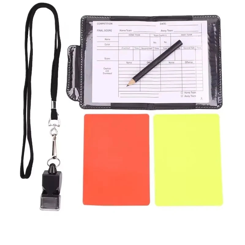 Kit Arbitre Football — Cartons Rouge & Jaune, Portefeuille PU, Sifflet & Carnet