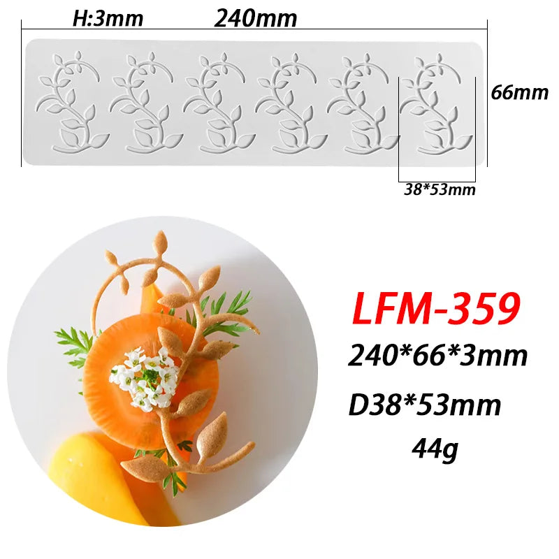 Anillo circular con forma de hoja, sello de encaje con tapa de azúcar, ramas de árbol, verduras, decoración de alimentos occidentales, cocina molecular, molde de silicona para hornear