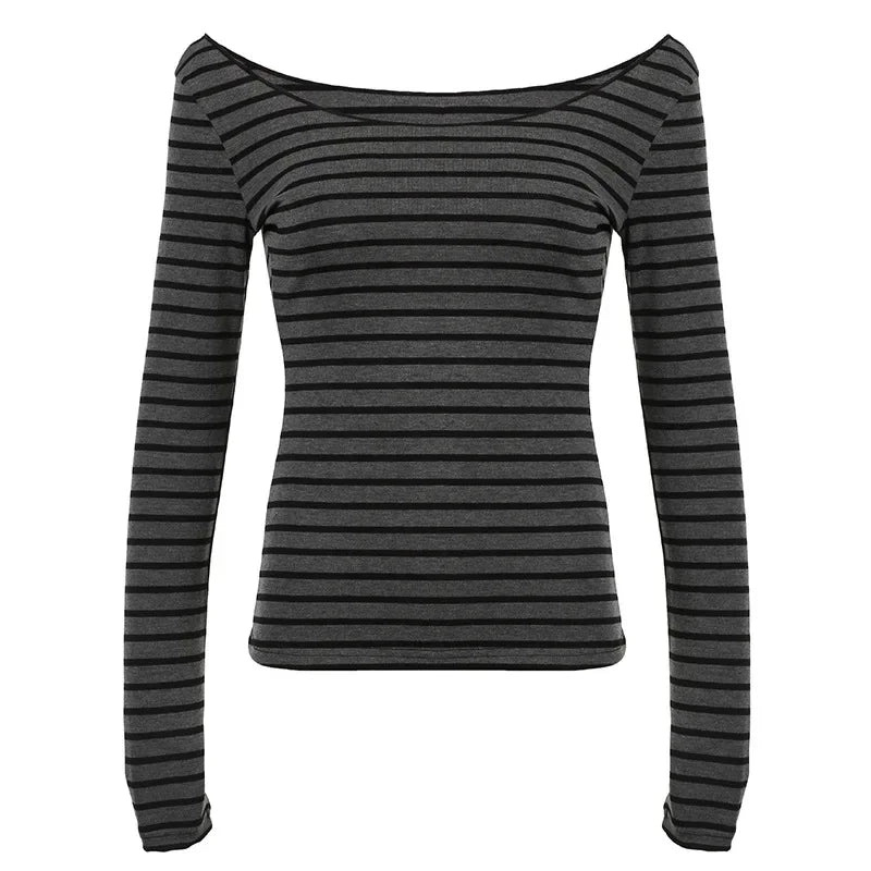 Camiseta de manga larga a rayas para mujer, nuevos modelos básicos japoneses, ajustada, sin tirantes, estilo callejero coreano y2k, primavera otoño