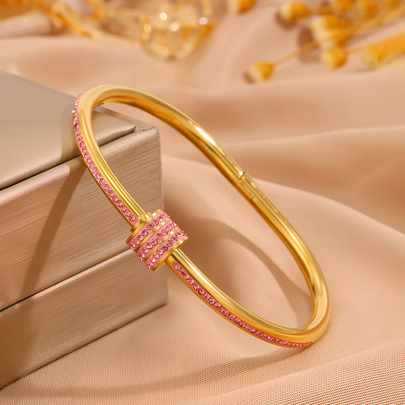 ZAKOL 5/1 Pcs Set Stainless Steel Bracelet with Sparkling Zirconia Inlaid for Women Stackable Bracelets Fashion Non-Fading Jewelry Gift