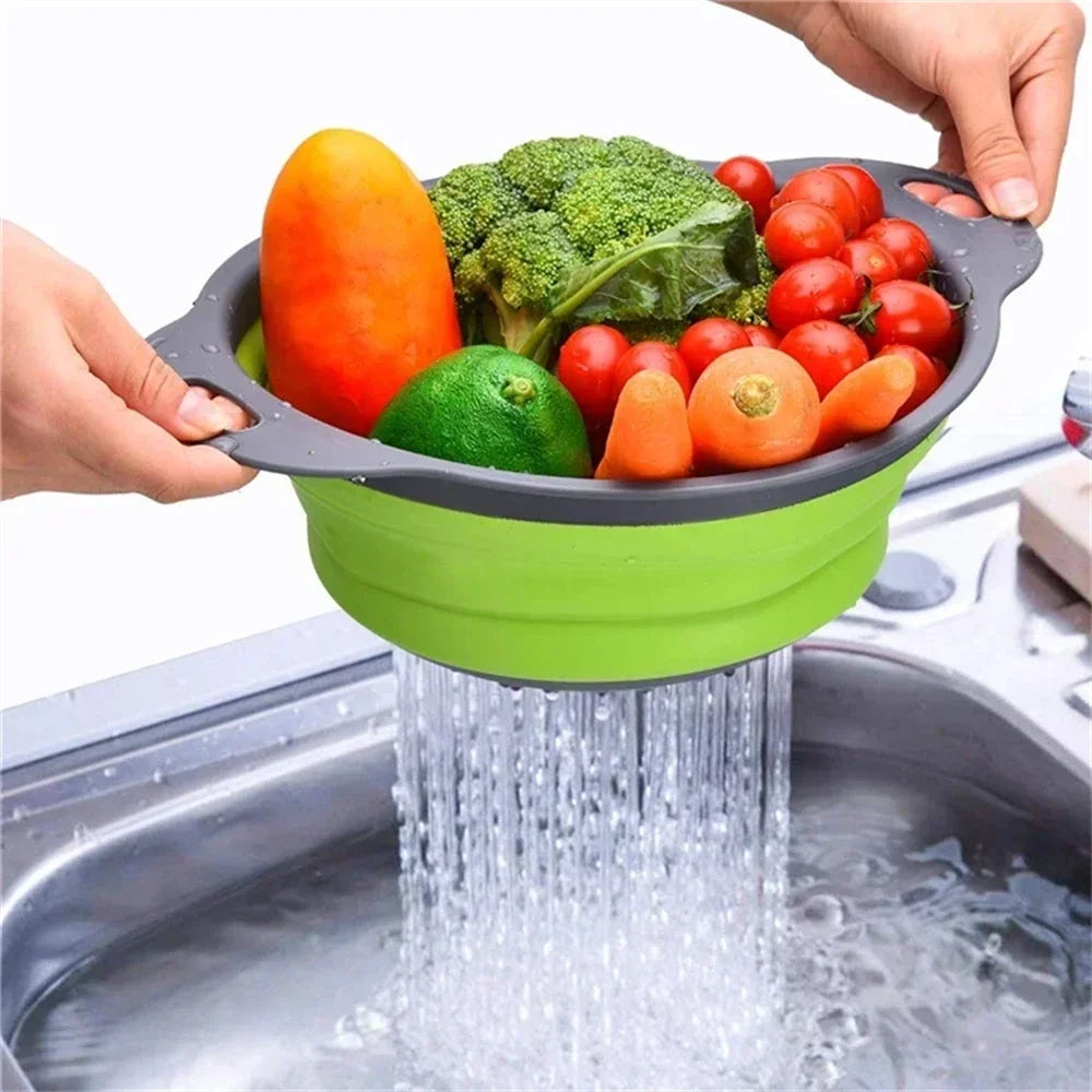 2pcs Silicone Collapsible Strainer Basket, Foldable Colander for Fruit Vegetable, Kitchen Strainer for Food Pasta Kitchen Tools Drainage Device