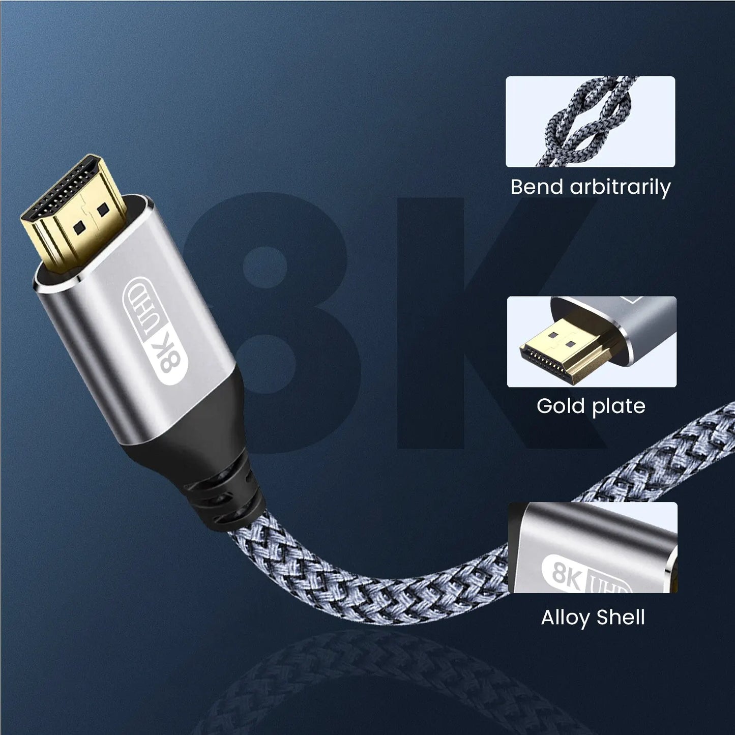 Câble HDMI 2.1 ultra haute vitesse — 8K 60Hz, 4K 120Hz, 48 Gbps, HDR, TV, PC, projecteur, console