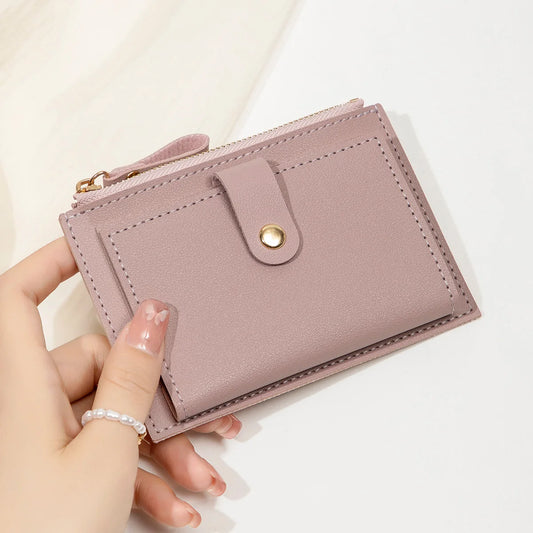 Women's minimalist and fashionable short card holder, ultra-thin PU leather zero mini wallet, women's credit card holder wallet