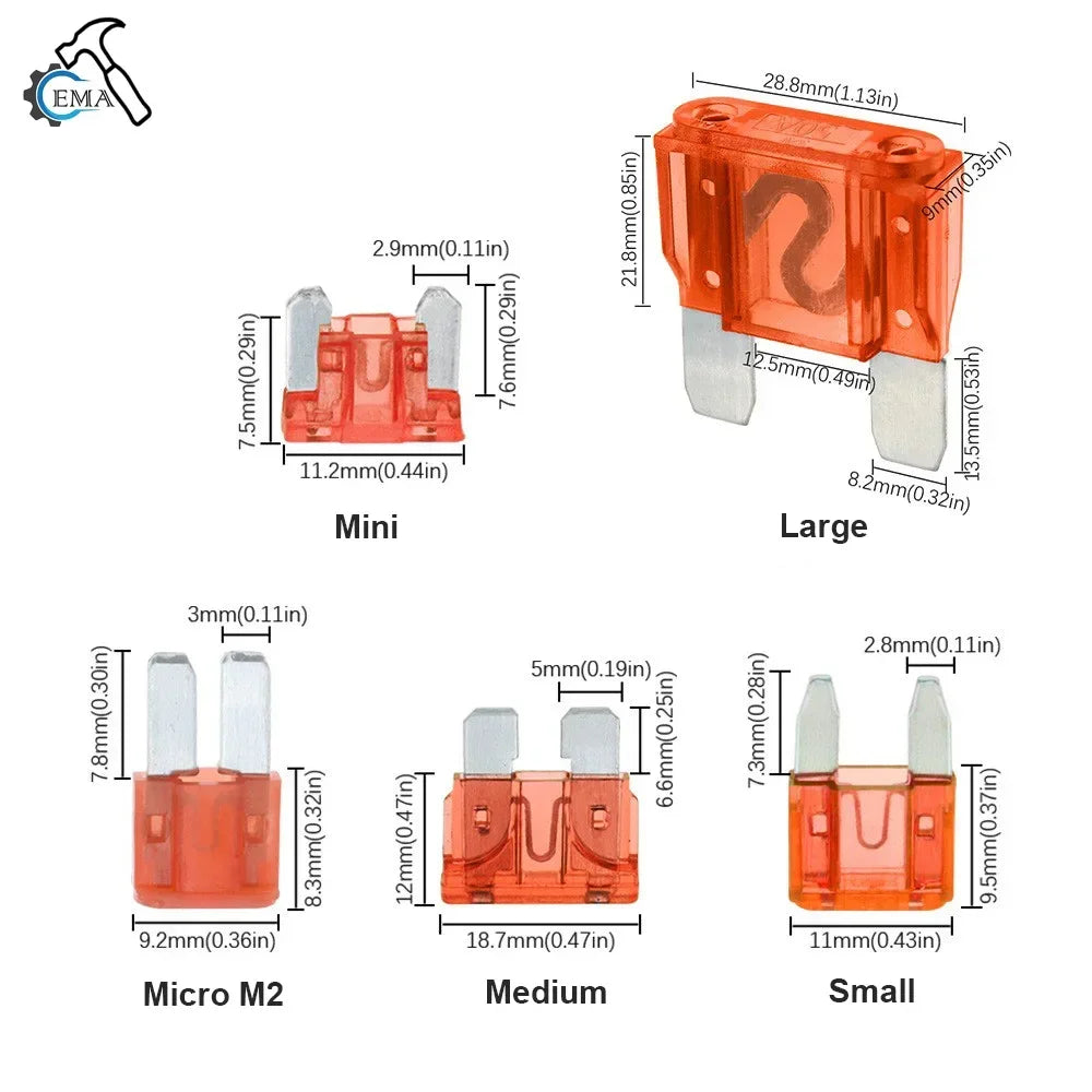 Kit surtido de fusibles de cuchilla para coche, 300/180/120 piezas, para camión automotriz, fusible mixto mediano y pequeño para circuito de motocicleta con caja