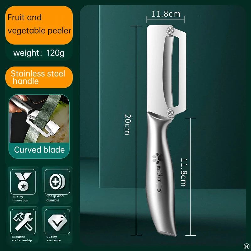 Éplucheur en acier inoxydable avec manche en bois pour éplucher et trancher des fruits et légumes |   Fonctionnement durable et fluide