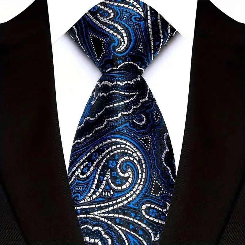 Corbata clásica de cachemira a rayas para hombre, 8 cm, Jacquard, de lujo, color azul real, accesorios, uso diario, regalo para fiesta de boda