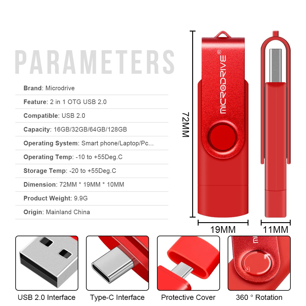 Clé USB OTG 2 en 1 Type C 128 Go, clé USB 1 Go, 2 Go, 4 Go, 8 Go, 32 Go, 64 Go, 128 Go, mémoire USB