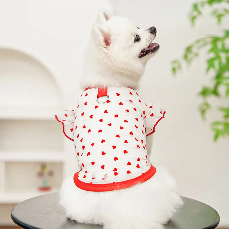 Chaleco refrigerante fino para perro, con mangas de volantes en forma de corazón, ropa de verano para perro con anilla en D, Chihuahua Bichón, camisa para perra, gato, camiseta de malla para perro