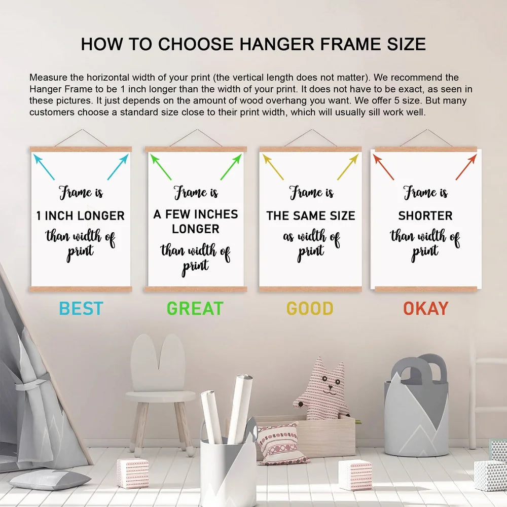 Magnetic Wooden Poster Hangers, 1pc, for Posters, Photos, Wall Art Canvas Prints, Teak Pine Wood Paintings, Home Decor for Living Room