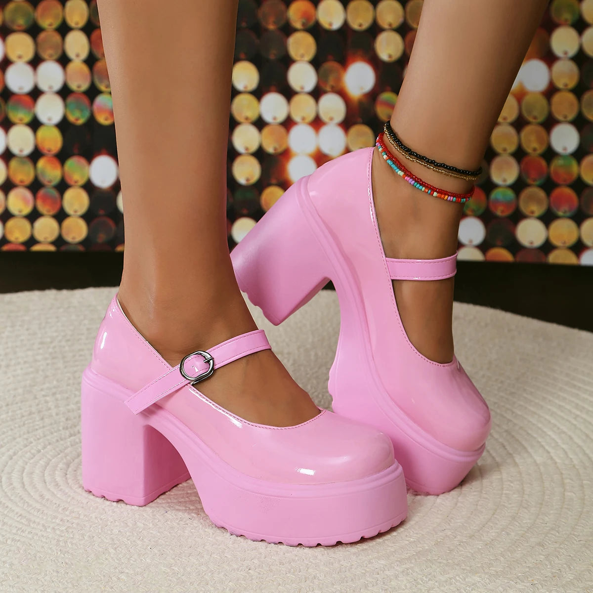 Chaussures Mary Jane noires à talons très hauts pour femme 2026, escarpins gothiques à plateforme épaisse, grande taille, avec boucle de cheville, chaussures de soirée Lolita 42