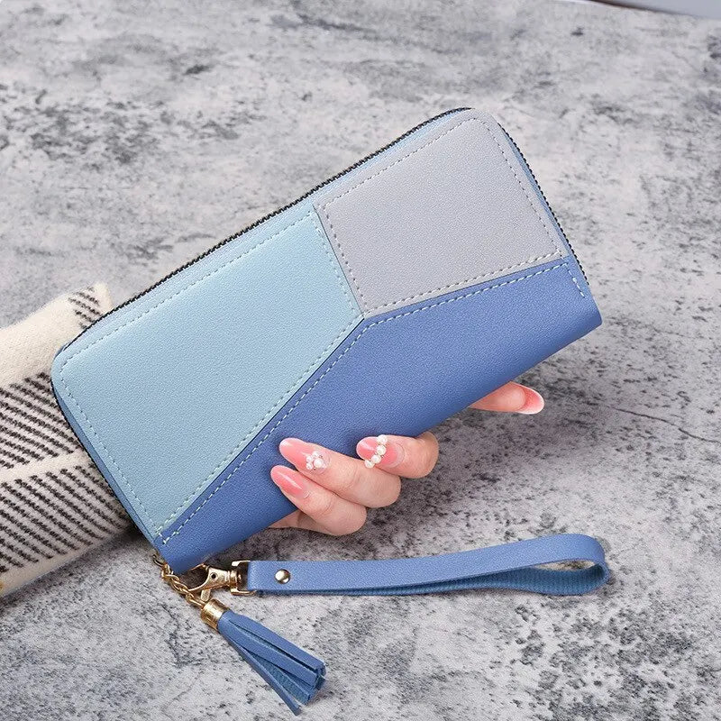 Portefeuille Long Femme Cuir PU Zipper — Porte-Monnaie Cartes Sac à Main