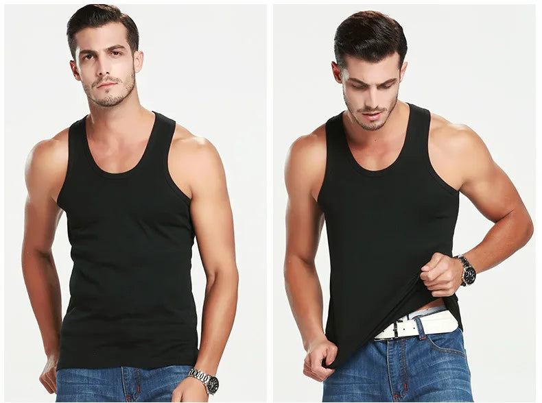 1 paquete de camisetas sin mangas de algodón para hombre, estilo simple de cuatro estaciones para adolescentes, gimnasio, fitness, camiseta sin mangas informal para hombres de mediana edad