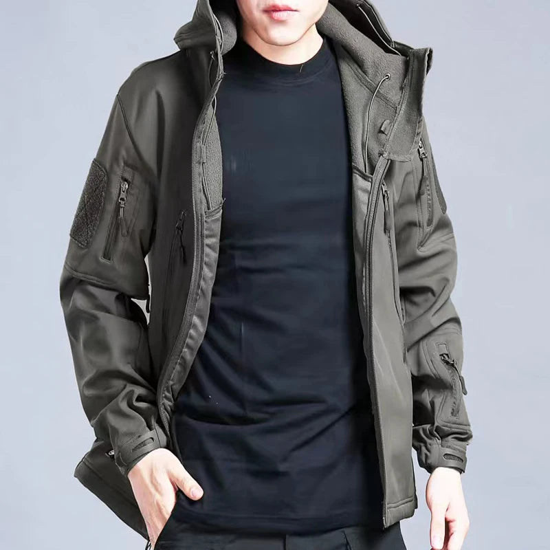 Chaqueta polar SoftShell para hombre, cortavientos con capucha para pesca, senderismo, camping, escalada, esquí, pantalones cálidos para otoño e invierno