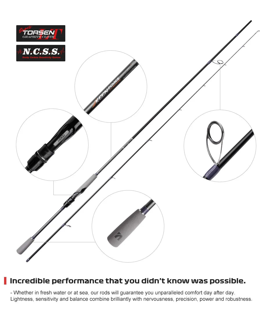 NOEBY – canne à pêche Keen Force L UL ML M 2.04-2.9m, rotative, polyvalente, légère, en carbone, pour truite, Rockfish, bar, matériel de pêche
