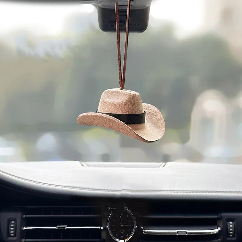 Chapeau de Cowboy mignon, ornement de voiture, pendentif en tissu, accessoire intérieur amusant pour voyage sur route pour femmes et hommes