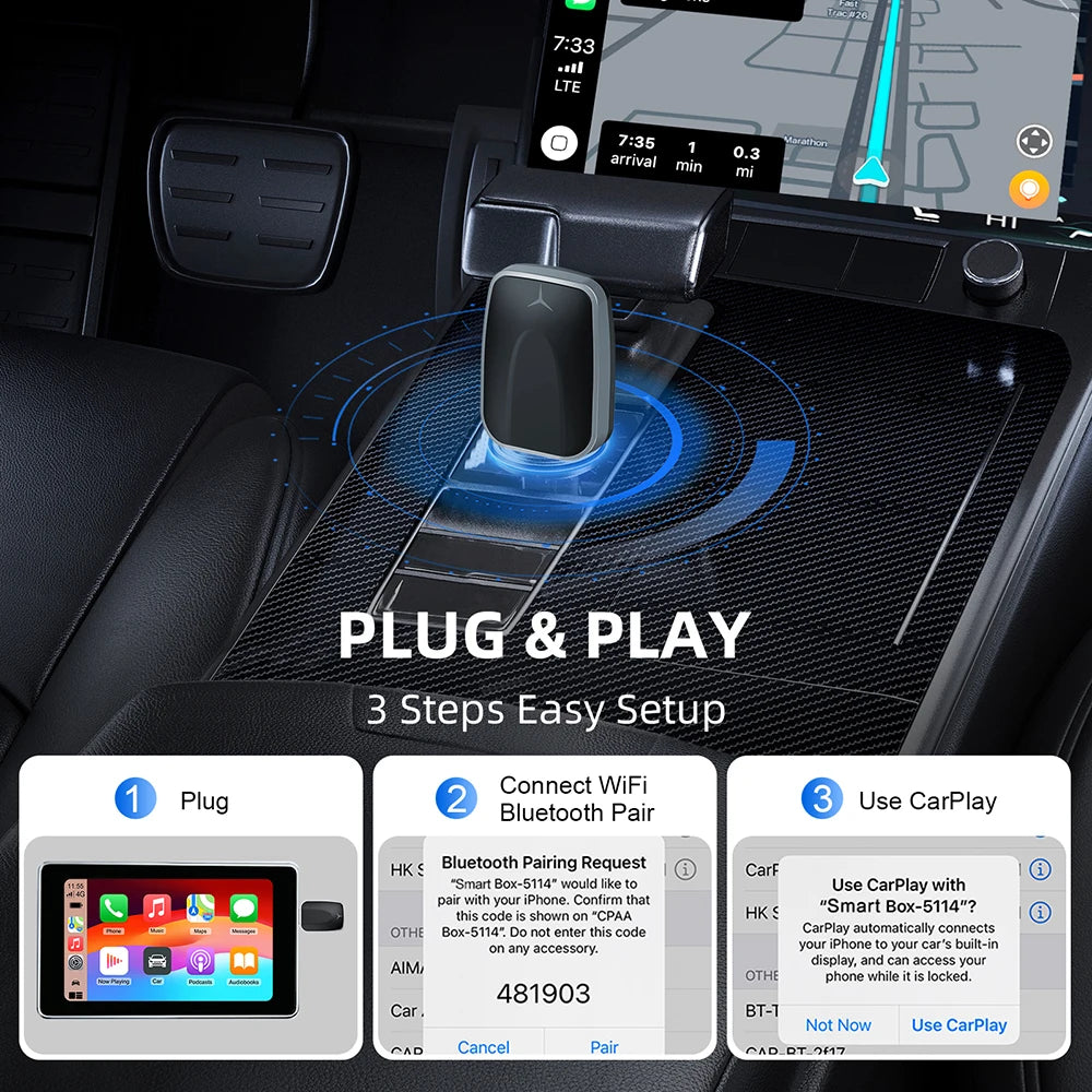 Dongle Sans Fil 2 en 1 Voiture — Adaptateur Automatique Boîte IA Filaire Vers Sans Fil