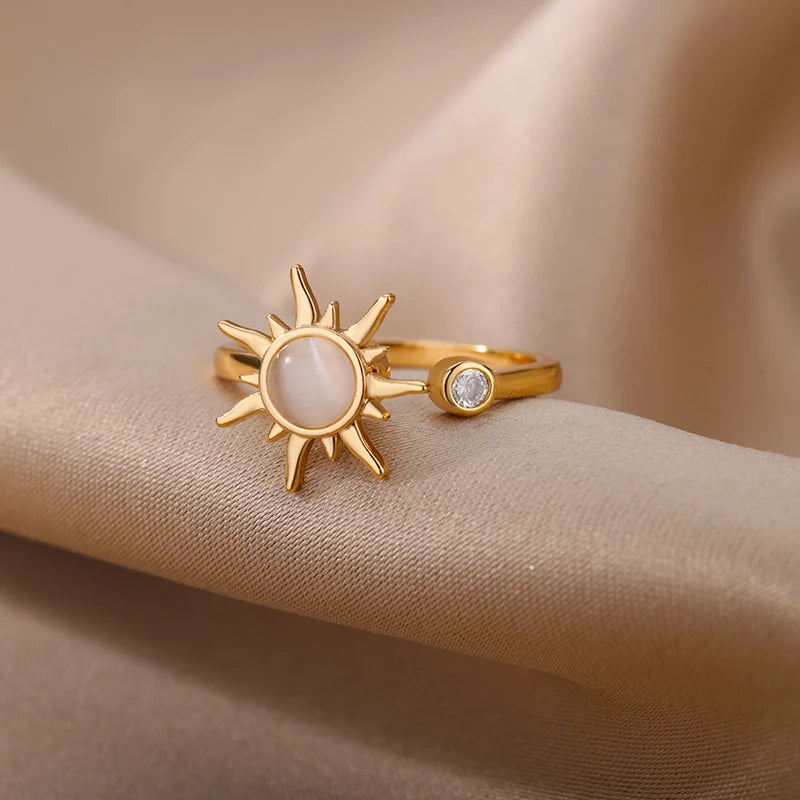 Anillo antiestrés para mujer de acero inoxidable con colgante de sol, spinner para la ansiedad, joyería de moda, regalo de cumpleaños, envío gratis