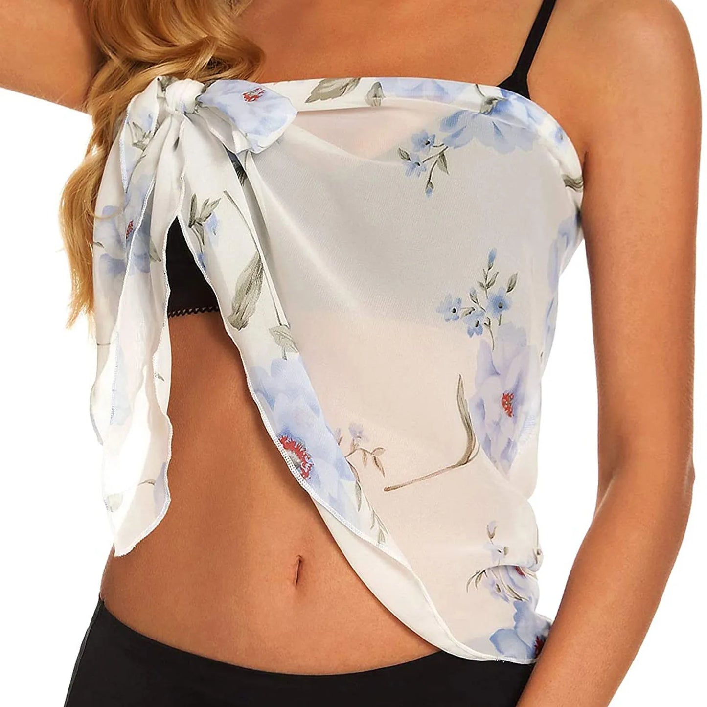 Jupe courte en gaze Sexy, jupe portefeuille de plage rouge, tunique longue, paréos, bikini, Cover-Up pour les maillots de bain, vêtements de plage