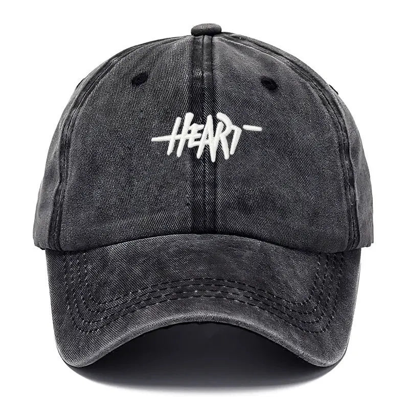 Casquette de baseball vintage en coton lavé — broderie cœur, unisexe, douce, hip hop, trucker, quotidien, extérieur