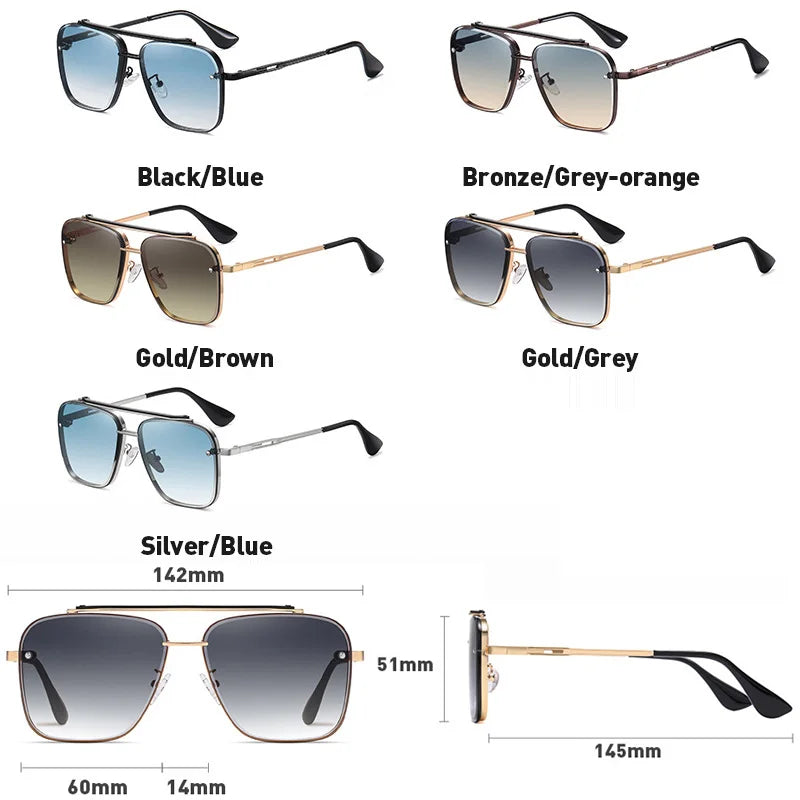Nuevas gafas de sol degradadas para hombre, moda, metal, montura grande, gafas de sol, marca de lujo, Lunette De Soleil Homme