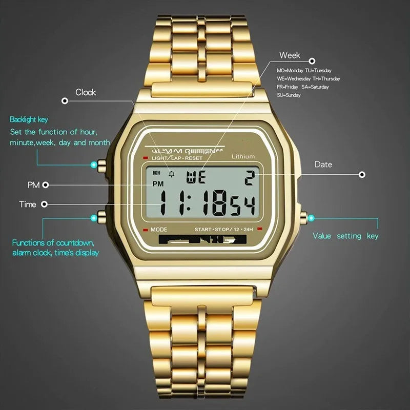 Stainless Steel Watch Bracelet Women's Watches Men's Watch Business Clock Multifunction LED Digital Sport Wristwatch Electronic Clock