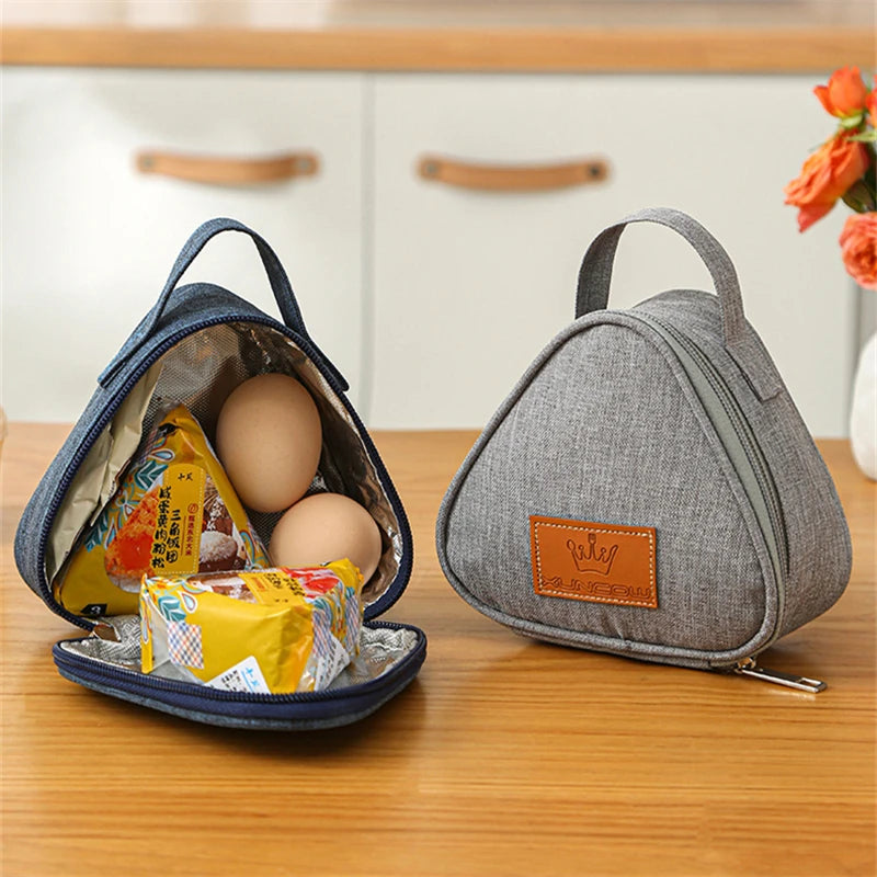 Mini bolsa aislante triangular de aluminio, enfriador térmico, bolsa de almuerzo para estudiantes, bolsa para bolas de arroz, fiambrera, bolsas de transporte para almuerzo Bento
