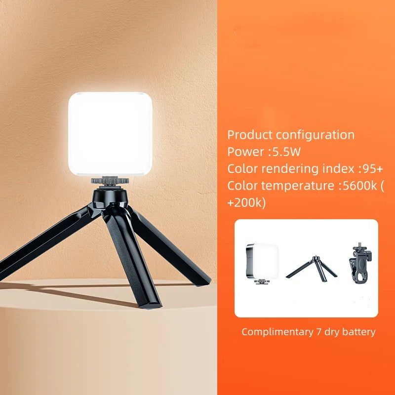 Lumière de remplissage portable avec pince, trépied et perche – Éclairage réglable pour selfie et vidéo