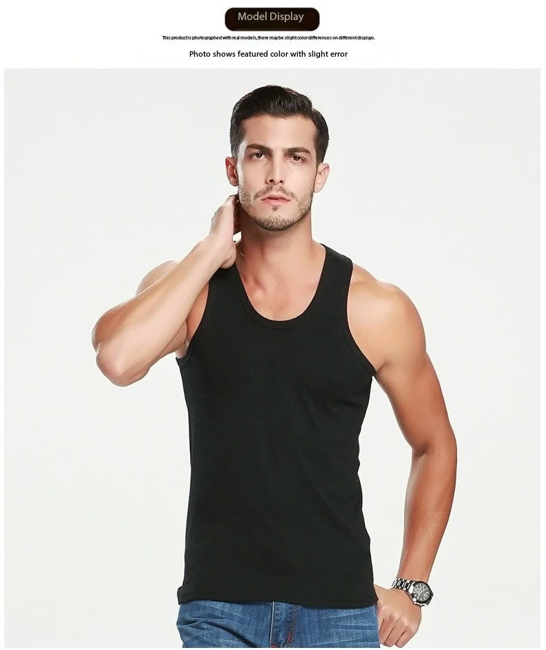 1 paquete de camisetas sin mangas de algodón para hombre, estilo simple de cuatro estaciones para adolescentes, gimnasio, fitness, camiseta sin mangas informal para hombres de mediana edad