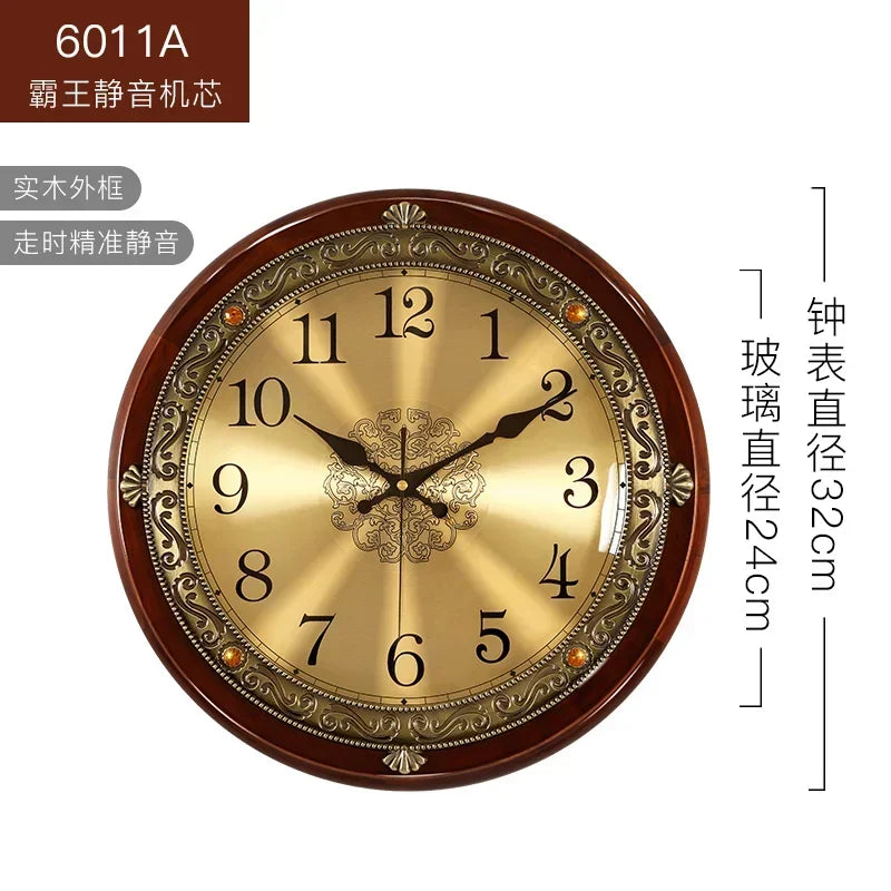 Reloj de pared de madera de lujo de Metal Retro estilo nórdico americano dorado relojes de pared silenciosos para dormitorio Shabby Chic sala de estar Reloj de regalo