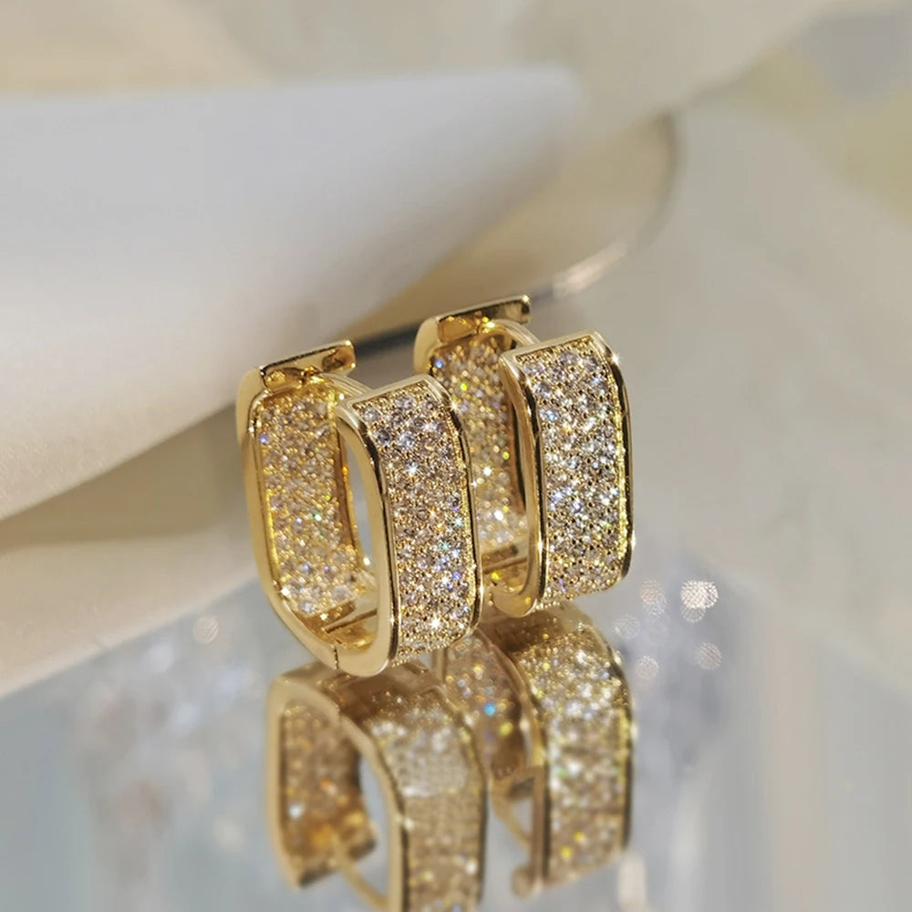 Huitan Bling Bling CZ pendientes para mujer de lujo color oro/plata moda contraída señora pendientes envío directo joyería