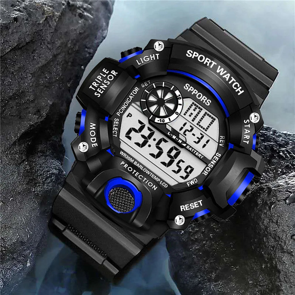 Reloj de pulsera deportivo electrónico de moda para hombre, esfera grande multifuncional impermeable, alarma luminosa, reloj militar para niños y hombres