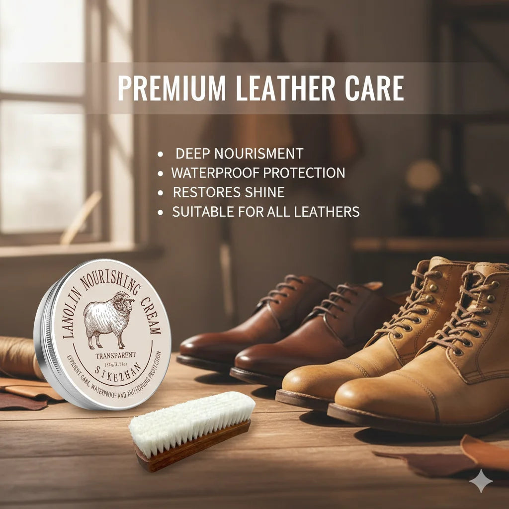 Huile de mouton crème d'allaitement pour cuir cire de vernis à chaussures et laine douce brosse de polissage Kit d'outils de nettoyage pour meubles en cuir sac à chaussures