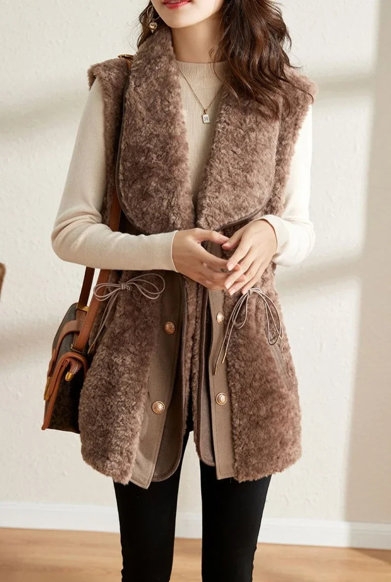 Chalecos de piel de cordero para mujer, Wstring de proximidad, chalecos elegantes de otoño para mujer, nueva colección