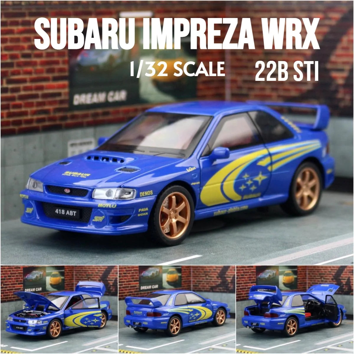 Simulación 1:32 Subaru Impreza WRX 22B STI Modelo de coche modificado de aleación de metal fundido a presión Coche en miniatura Regalo de cumpleaños para niños