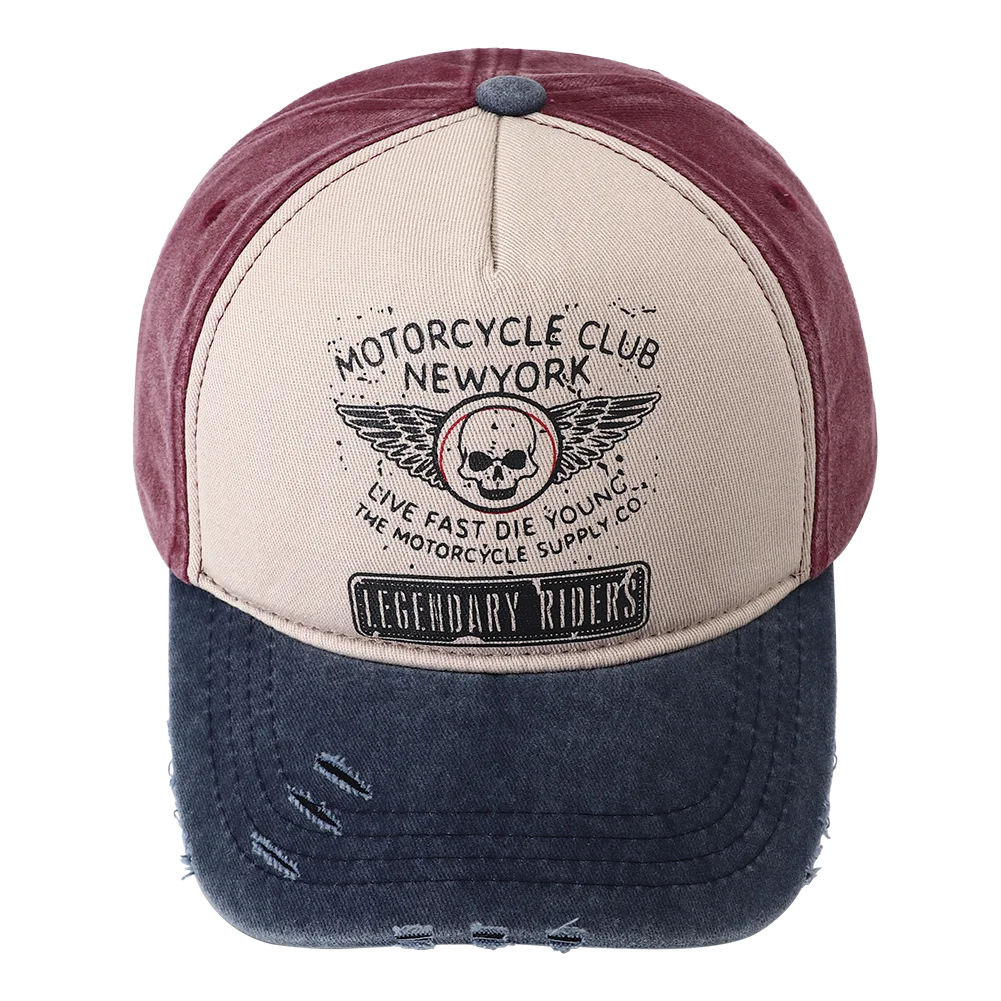 Unisex Punk Motorcycle Cap, 5-Panel Skull Print Baseball Hat, Hip Hop, New York, Bone, New Collection 2023