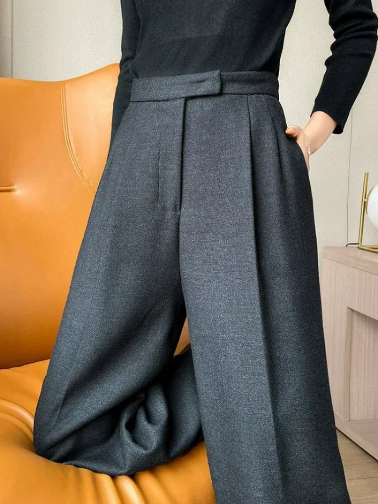 New Autumn Slim High Waist Straight Pants for Women Casual Solid Color Loose Chic Women Wide Leg Pants Fashion Office Ladies Trousers