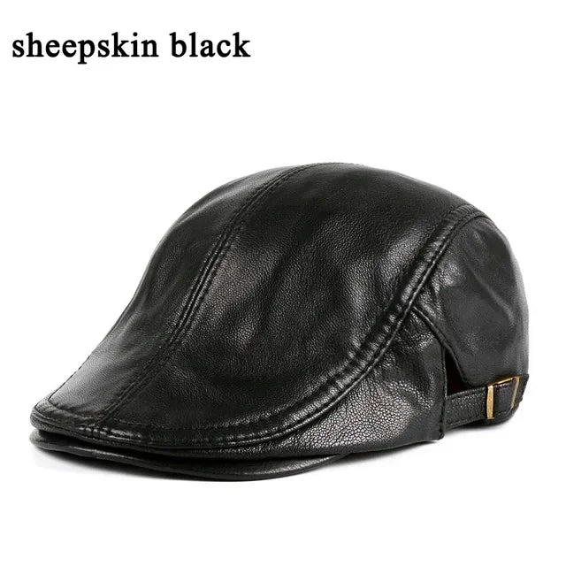 Béret en cuir véritable pour hommes, chapeaux fins pour hommes, casquette avant réglable, loisirs, bec de canard, golf, conducteur, 55-61 cm