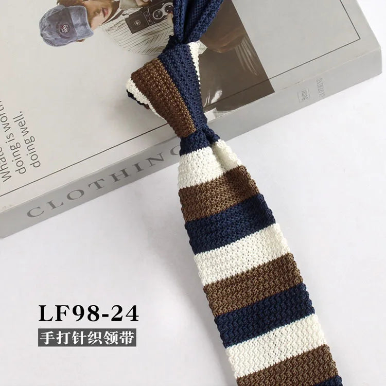 Cravates tricotées rayées pour hommes, rétro étroit, Style coréen, chemises décontractées, accessoires, costume, cravate