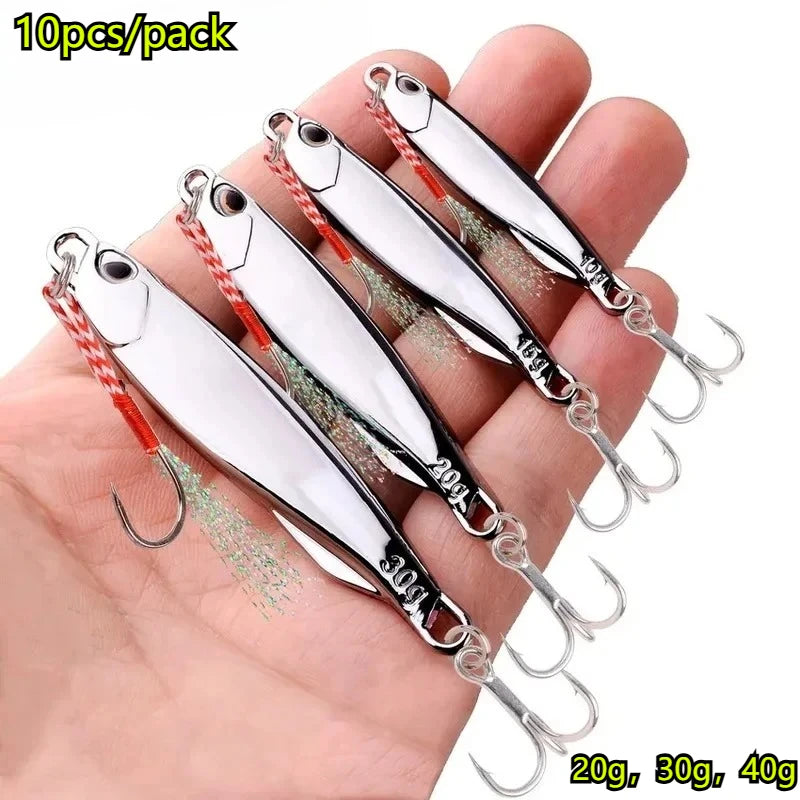 10 pièces/paquet pêche métal gabarit leurres 20g 30g 40g placage argenté métal gabarit leurre pêche appât pêche leurre eau salée bar attirail