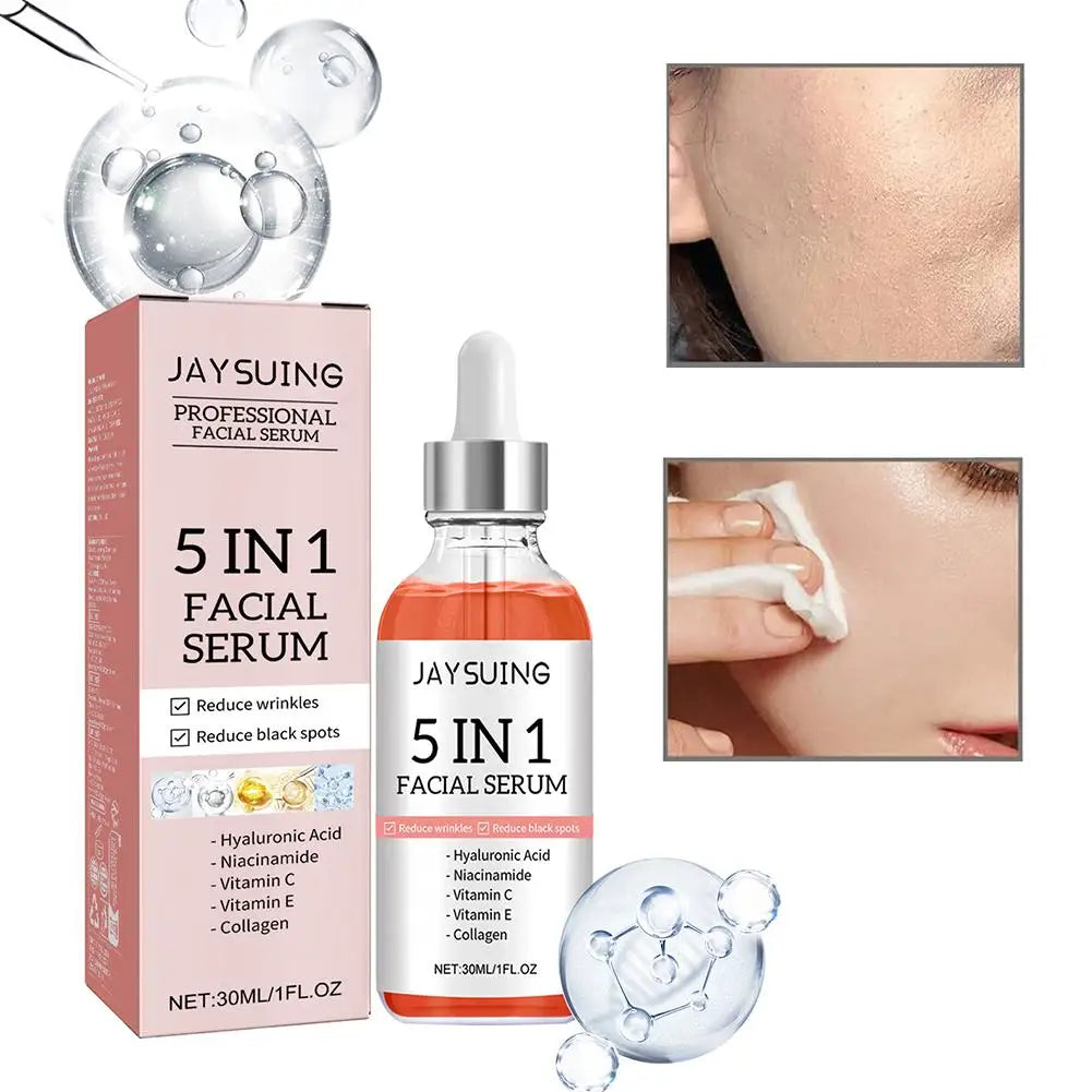 Sérum facial reafirmante 5 en 1, difumina líneas finas, hidratante, aclarante, vitamina C, ácido hialurónico, reduce los poros, cuidado de la piel