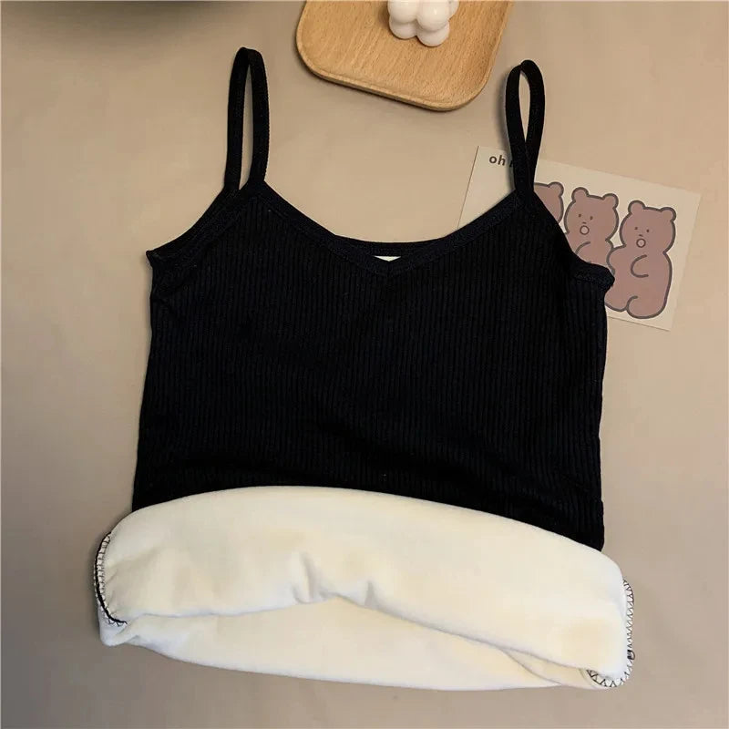 T-Shirt Sans Manches Velours Fin Femme — Thermique Hiver Nuit Sexy Élasticité