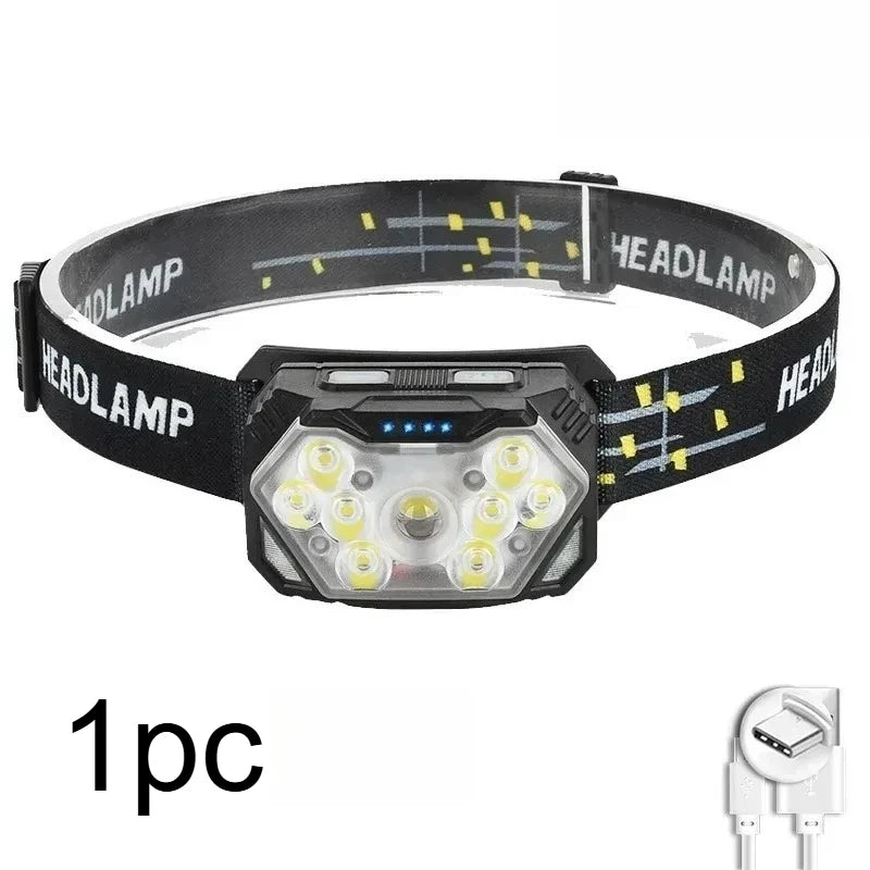 Lampe frontale à 9 LED haute luminosité, lampe frontale à détecteur de mouvement, lampe frontale portable pour la pêche et le camping en extérieur, lampe de travail