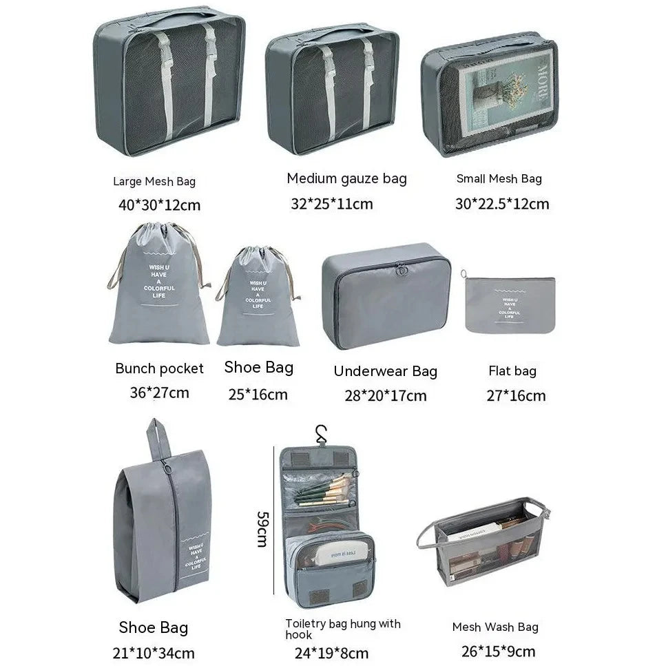 7/8/9/10 pièces ensemble organisateur de voyage sacs de rangement valise emballage Cubes ensemble étuis Portable bagages vêtements chaussure bien rangé pochette pliante