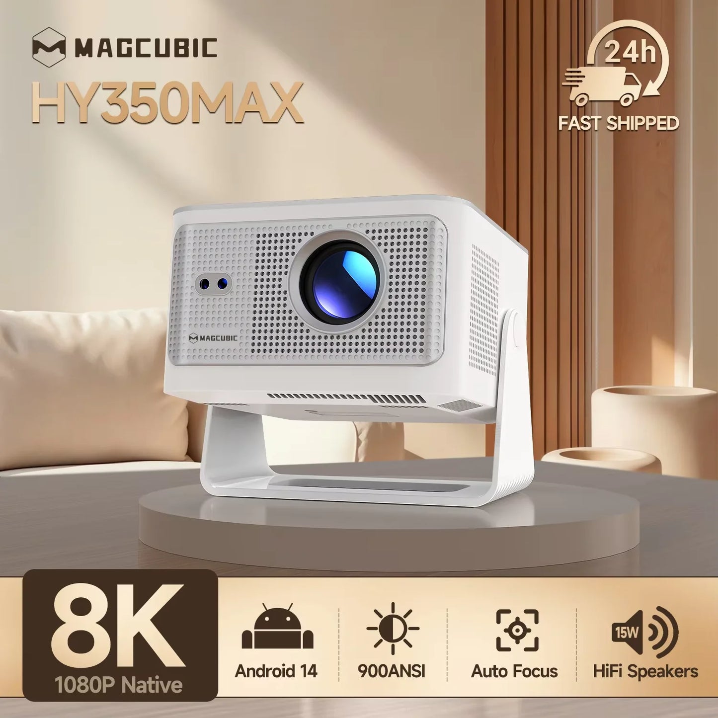 Projecteur Android 14 900 ANSI — mise au point automatique, natif 1080P, WiFi6, BT5.4, portable extérieur
