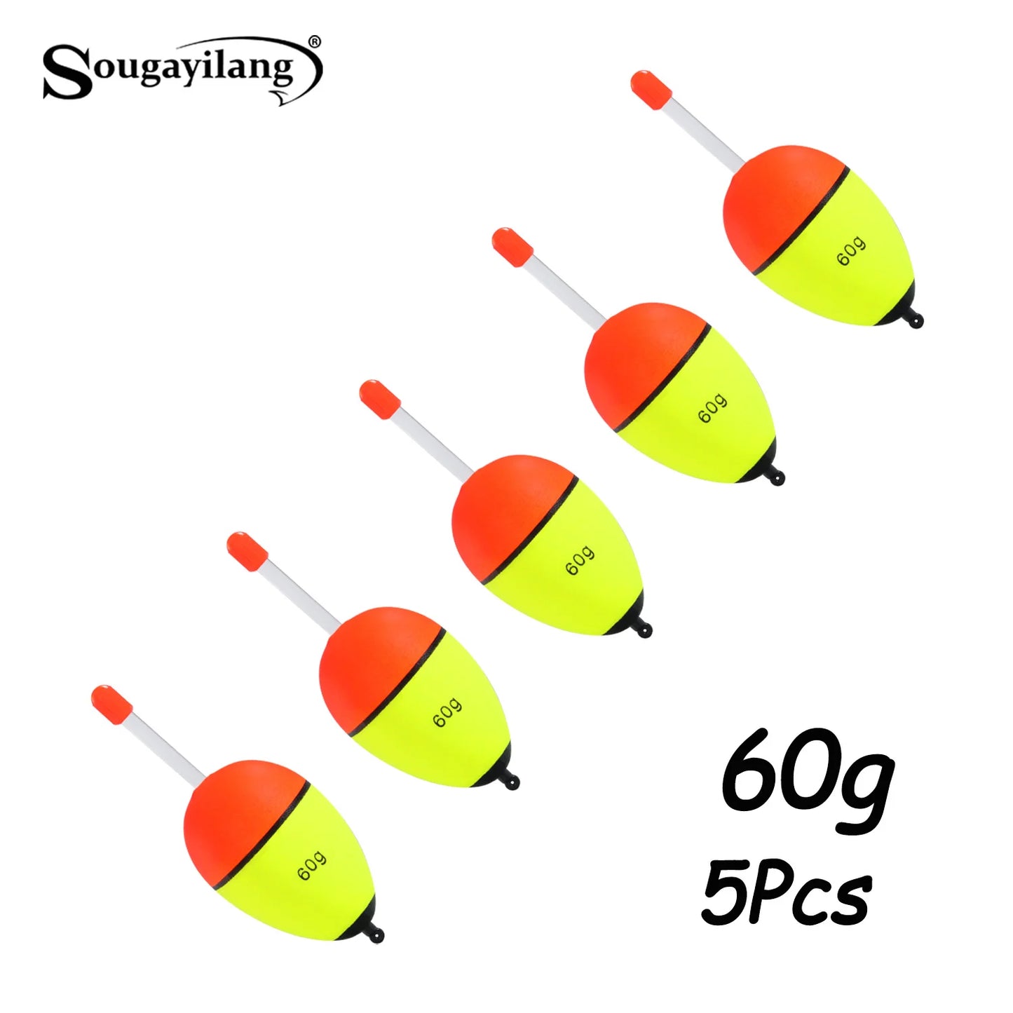 Sougayilang 5 pièces bouée de pêche veilleuse avec haute visibilité EVA Double ruban grande boule de ventre pour la pêche de nuit et longue portée