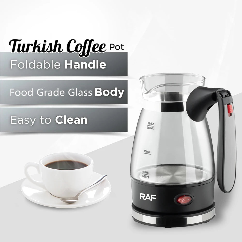 Cafetera turca portátil de 600W, cafetera italiana, árabe, griega, moka, asa plegable, fácil para el hogar y los viajes