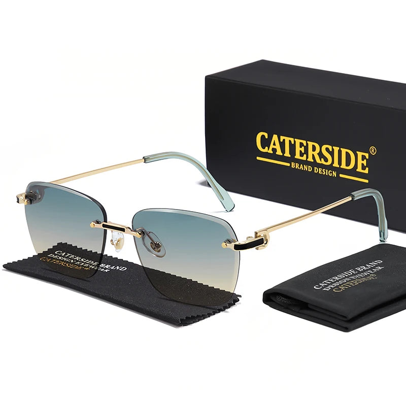 CATERSIDE New Rimless Pilot Sunglasses Men Gradient Sunglasses Women Retro Business Shopping UV400 Sun Glasses For Men